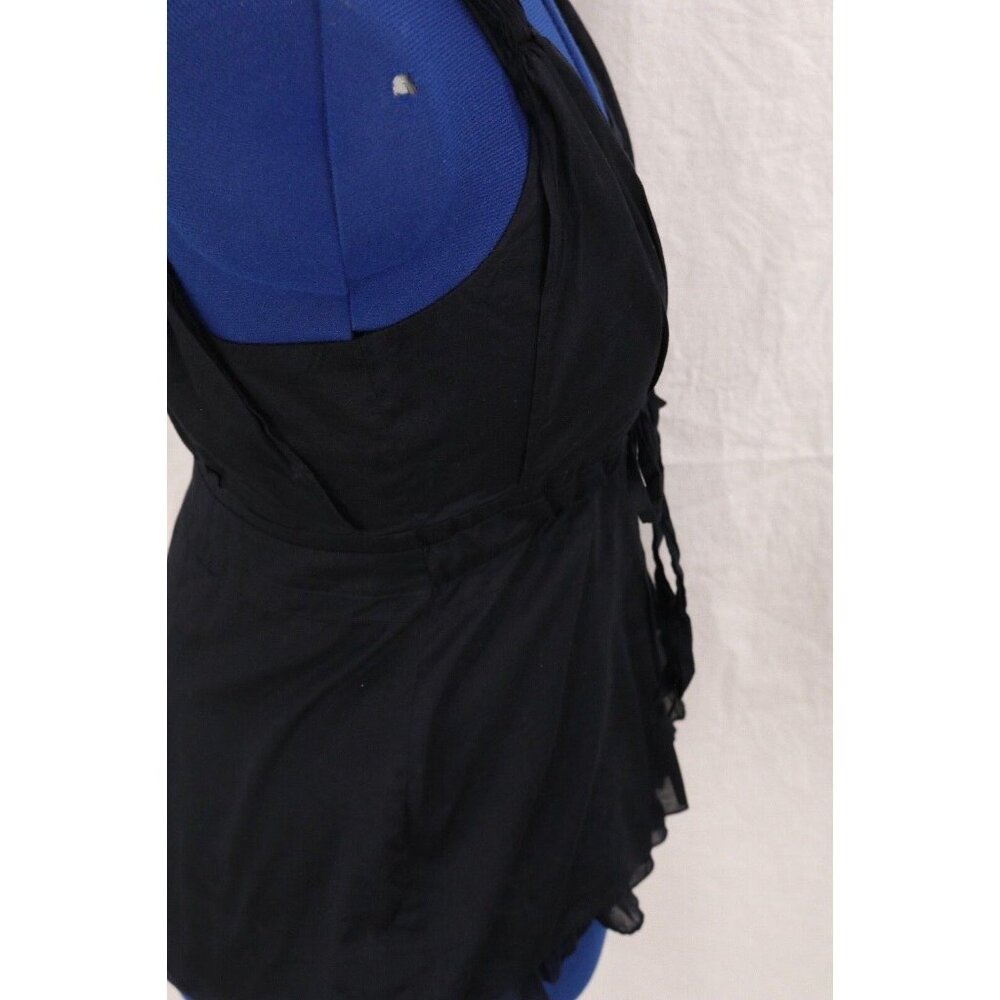 Ann Taylor Top Women 10 Black Cami Tank Pleated Boho Ruffle Tied Waist Y2K VTG - Picture 7 of 12
